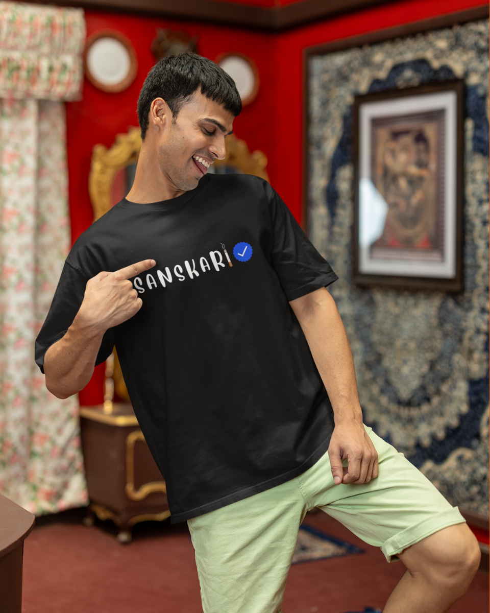 Men's Black Sanskari Graphic Oversized T-Shirt