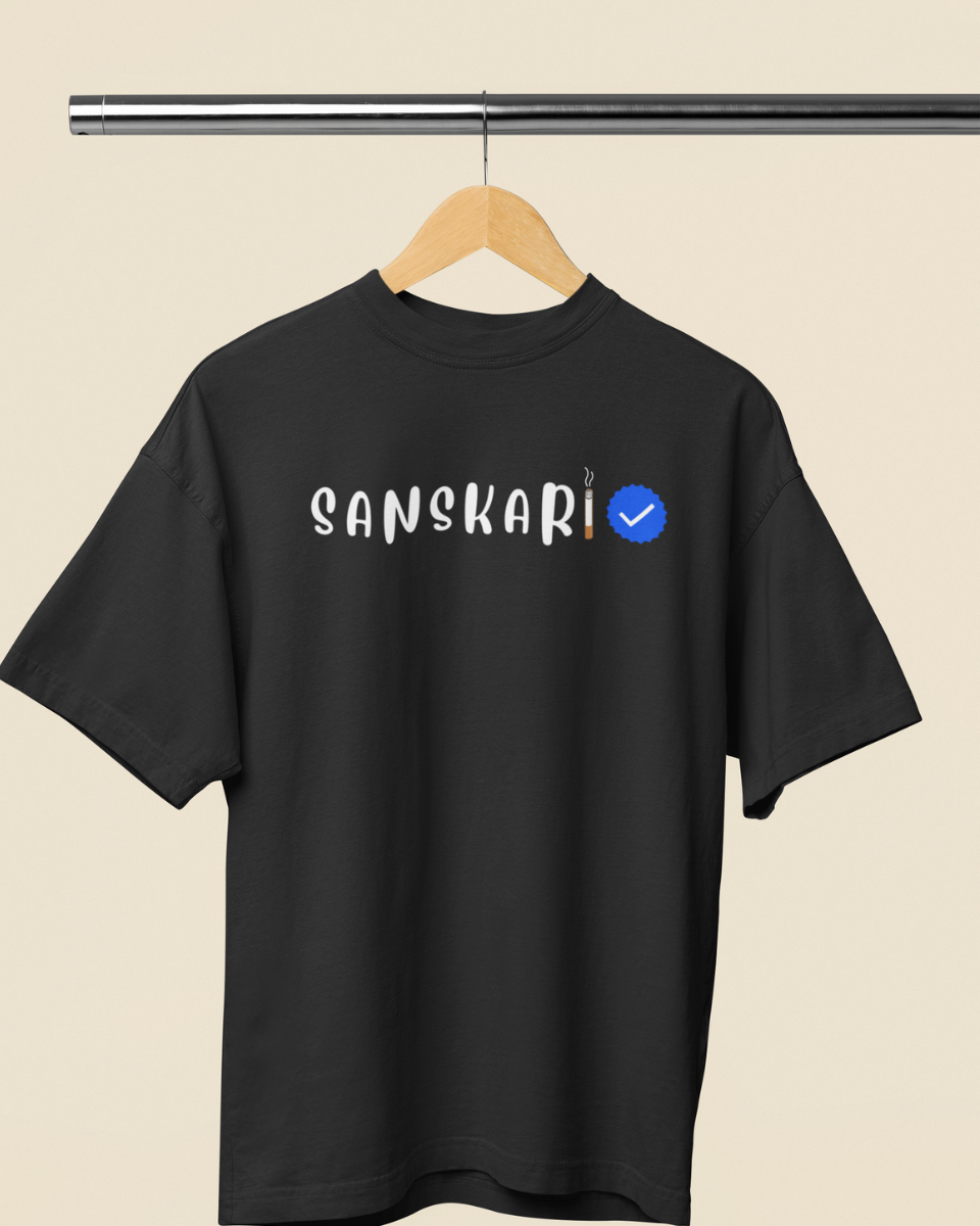 Men's Black Sanskari Graphic Oversized T-Shirt