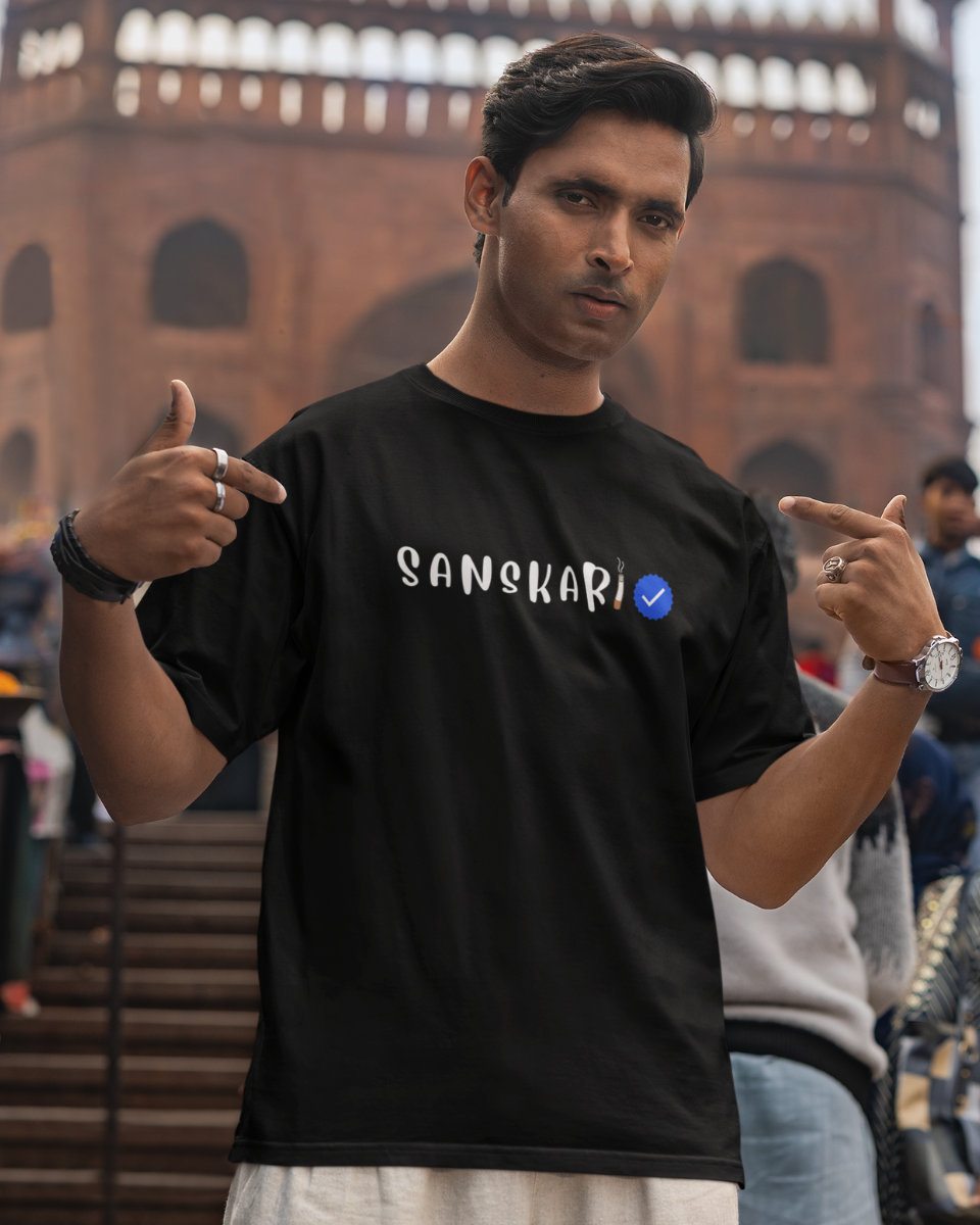 Men's Black Sanskari Graphic Oversized T-Shirt