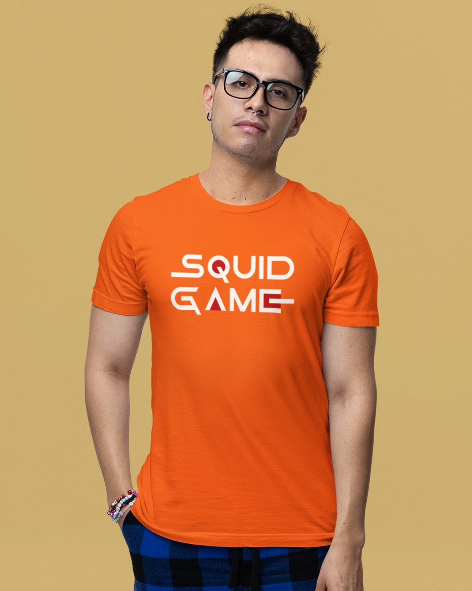 Men's Orange Squid Game Graphic Printed T-Shirt