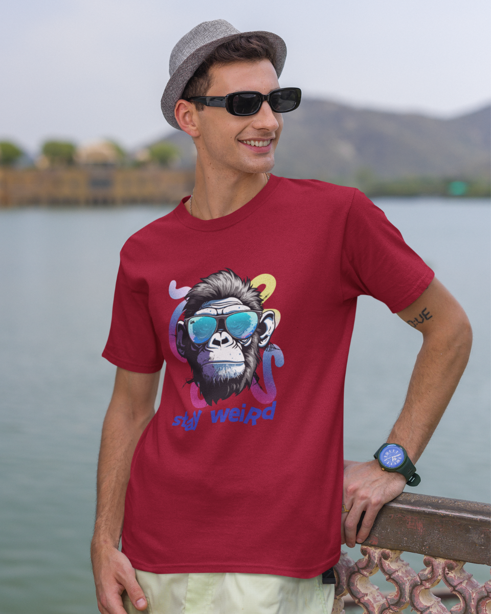 Men's Maroon Stay Weird Silently Graphic Printed T-Shirt