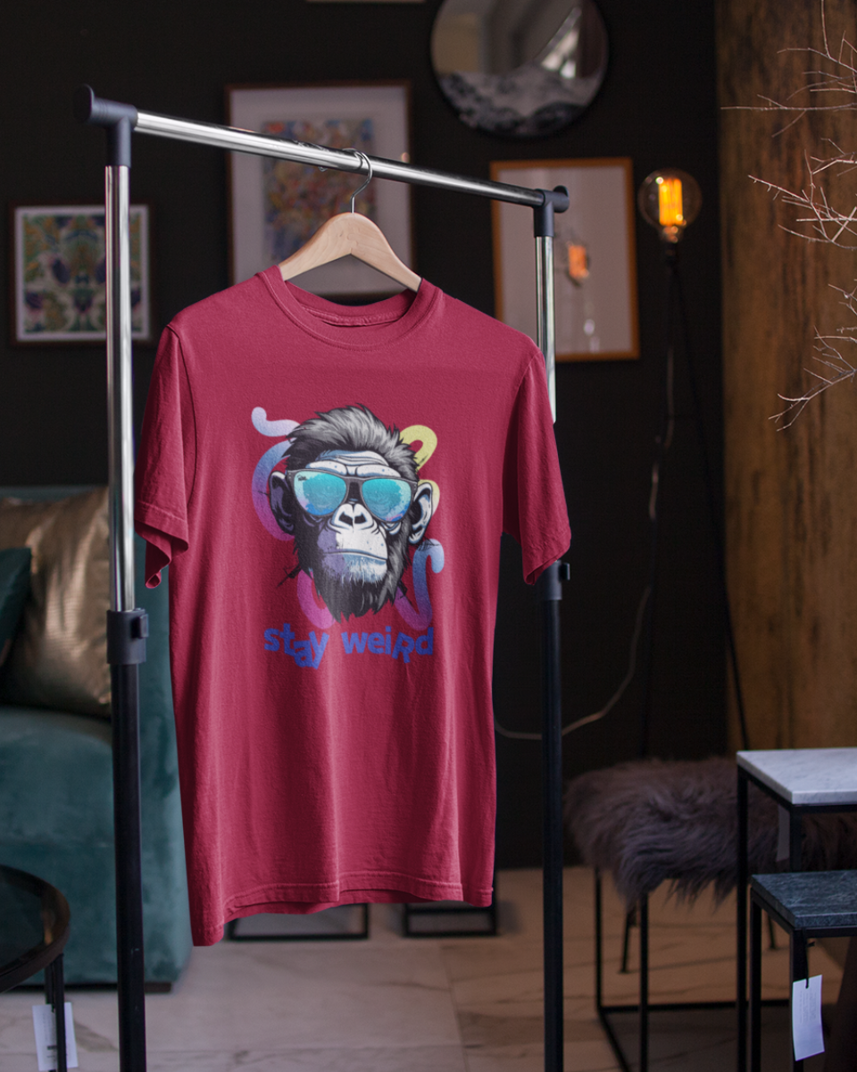 Men's Maroon Stay Weird Silently Graphic Printed T-Shirt