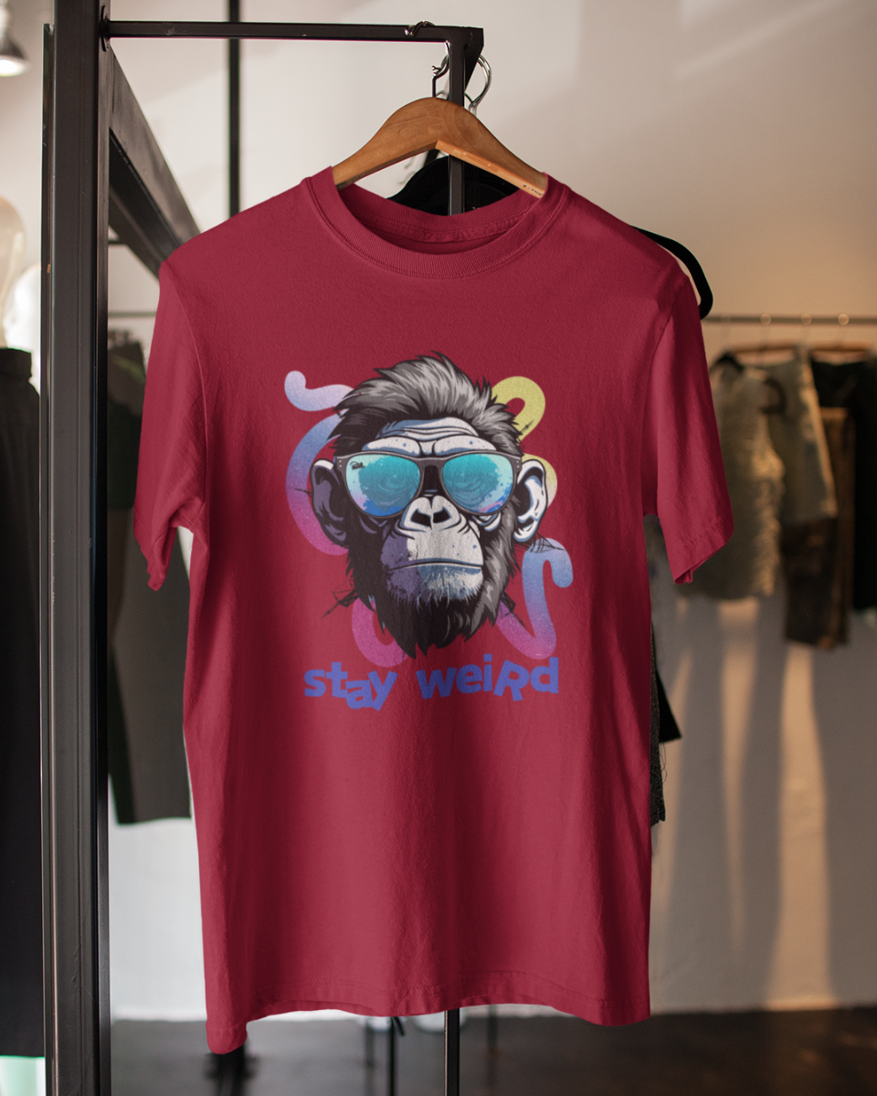 Men's Maroon Stay Weird Silently Graphic Printed T-Shirt