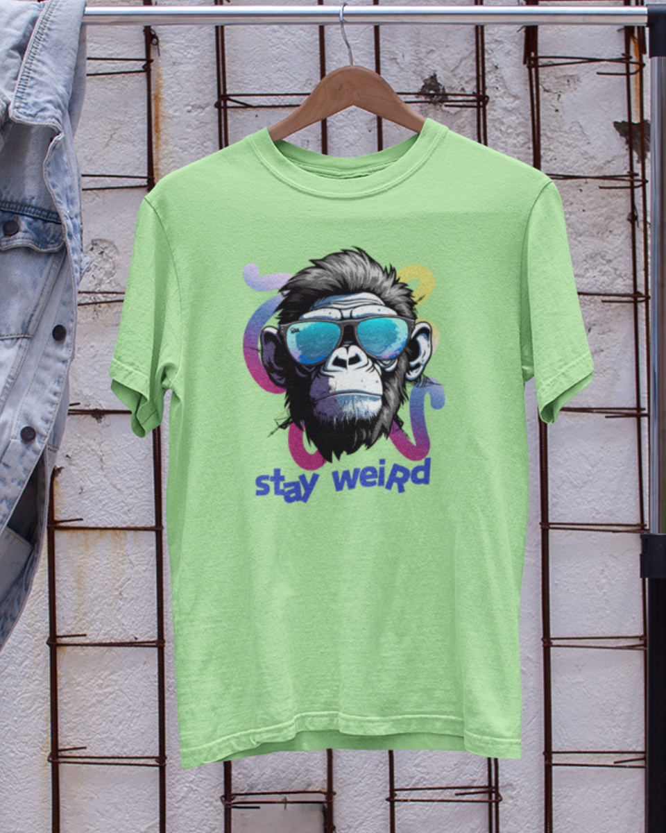 Men's Light Green Stay Weird Graphic Printed T-Shirt
