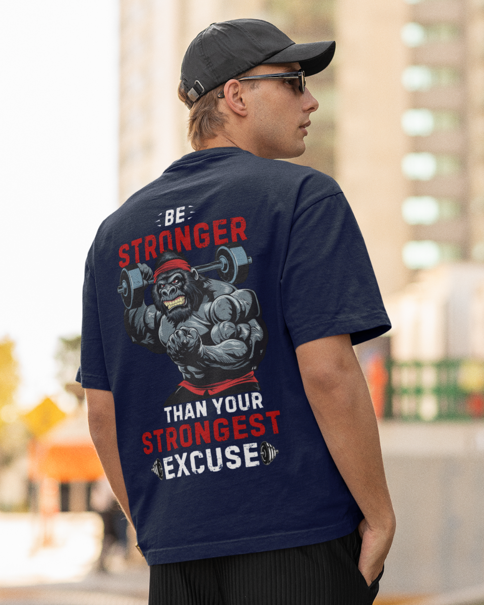 Men's Dark Blue Be Stronger Graphic Oversized T-Shirt