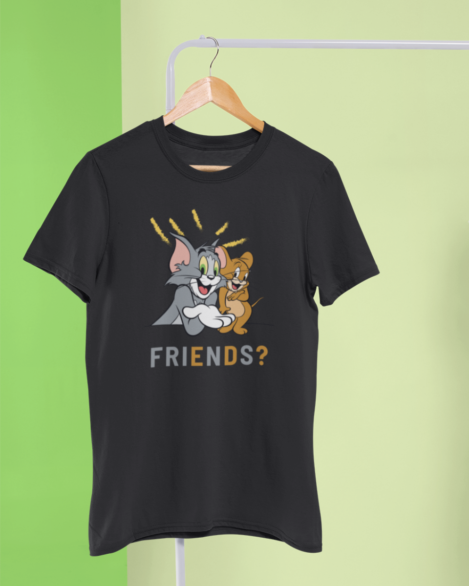 Men's Black Tom & Jerry Friends Graphic Printed T-Shirt