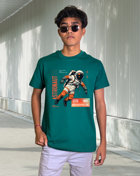 Men's Dark Green Astronaut Graphic Printed T-Shirt