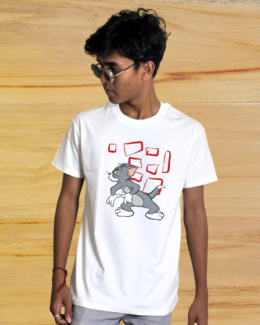 Men's White Angry Tom Graphic Printed T-Shirt