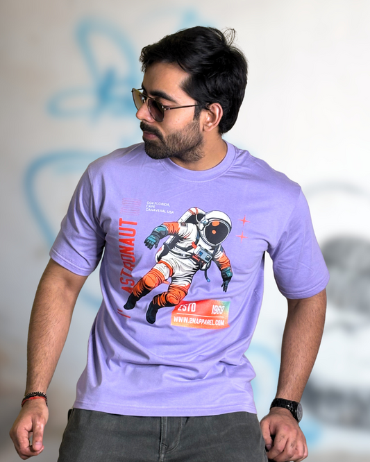 Men's Purple Astronaut Graphic Oversized T-Shirt