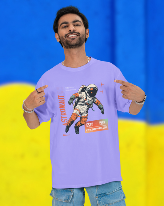 Men's Purple Astronaut Graphic Oversized T-Shirt