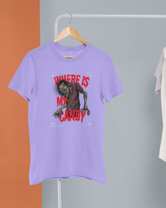 Men's Purple Where is My Candy Graphic Printed T-Shirt