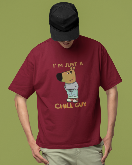 Men's Maroon Chill Guy Graphic Oversized T-Shirt