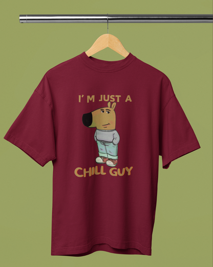 Men's Maroon Chill Guy Graphic Oversized T-Shirt