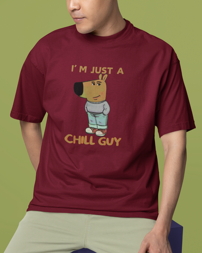 Men's Maroon Chill Guy Graphic Oversized T-Shirt