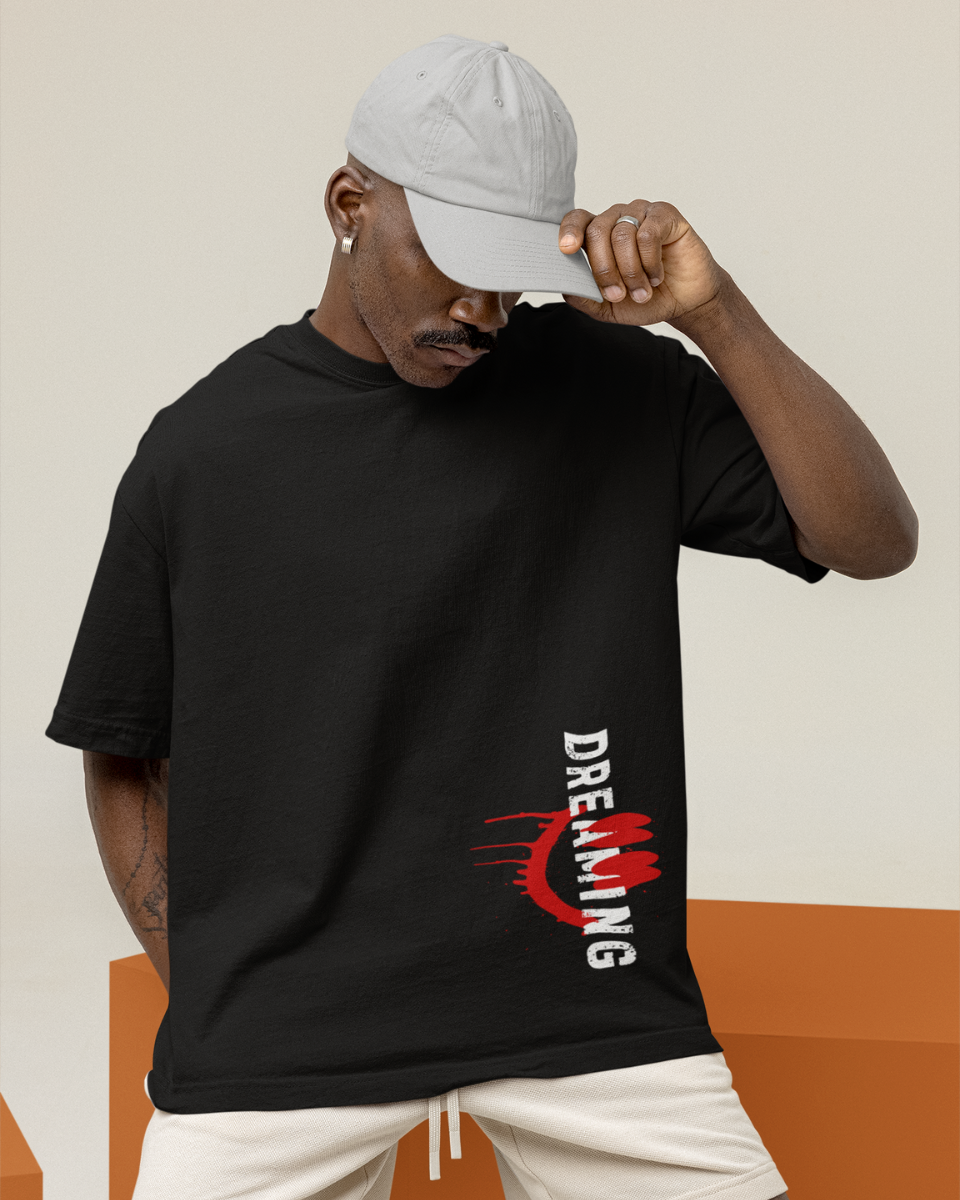 Men's Black Dreaming Graphic Oversized T-Shirt