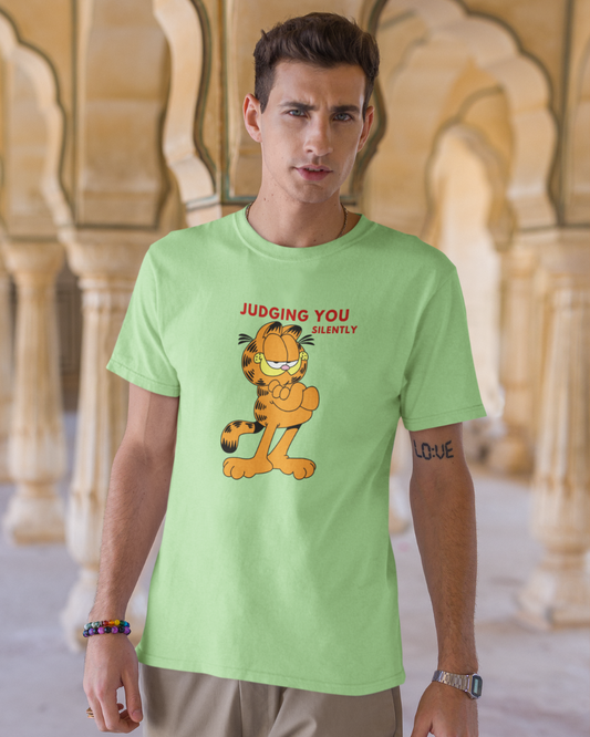 Men's Light Green Judging You Silently Graphic Printed T-Shirt
