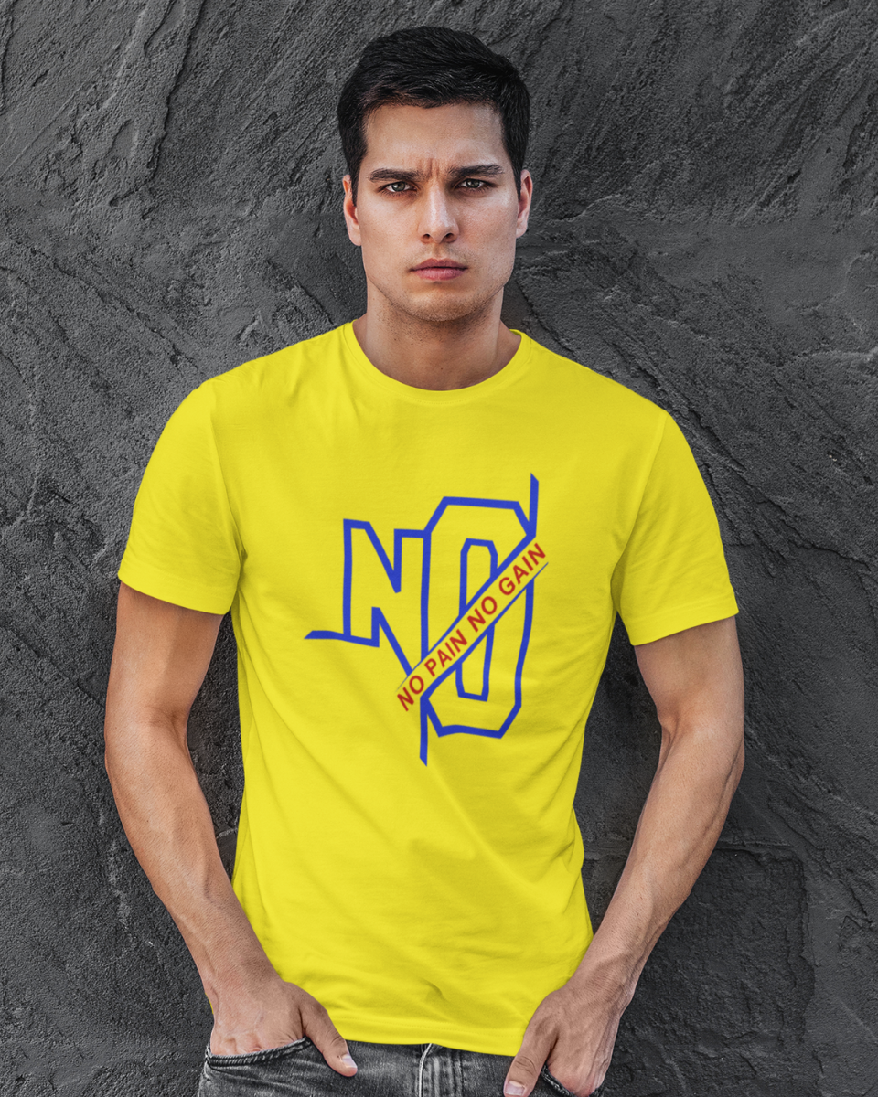 Men's Yellow No Pain No Gain Graphic Printed T-Shirt
