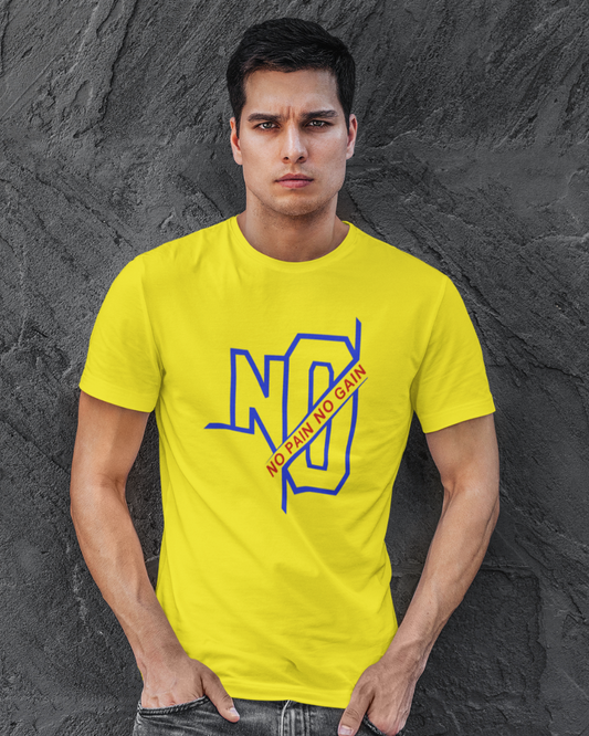 Men's Yellow No Pain No Gain Graphic Printed T-Shirt
