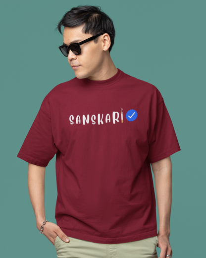 Men's Maroon Sanskari Graphic Oversized T-Shirt