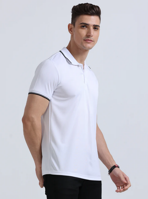 Men's White Drifit Dotcell Polo T-Shirt
