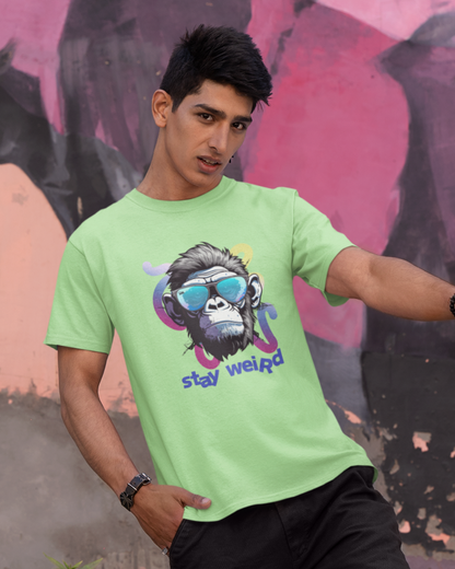 Men's Light Green Stay Weird Graphic Printed T-Shirt