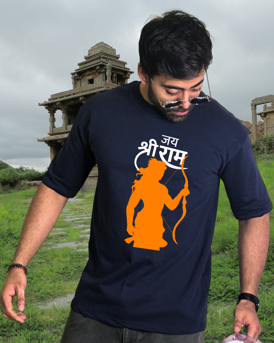 Ramnavami Dark Blue Ram Bhakt Graphic Oversized T-Shirt