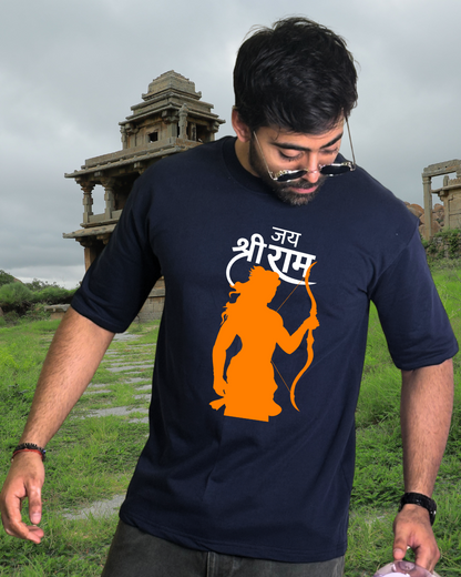 Ramnavami Dark Blue Ram Bhakt Graphic Oversized T-Shirt
