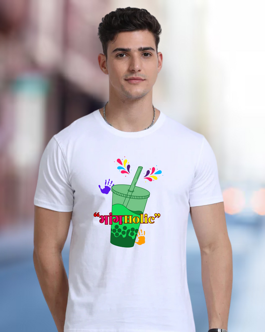 HOLI Bhangholic Graphic Printed White T-Shirt