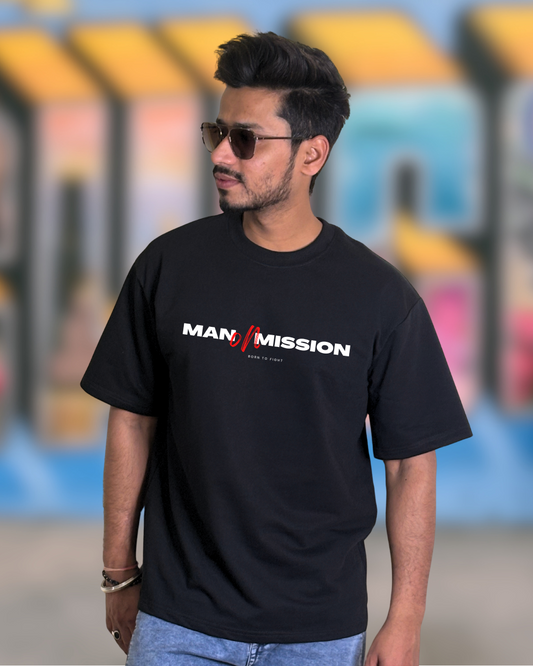 Men's Black Man On Mission Graphic Oversized T-Shirt