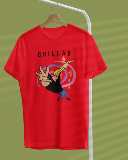 Men's Red Chillax Johnny Bravo Graphic Printed T-Shirt