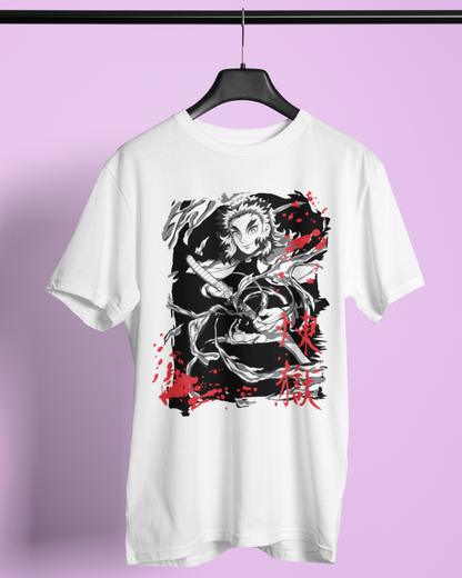Men's White Demon Slayer Black Red Graphic Printed T-Shirt