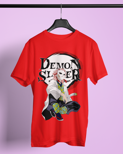 Men's Red Demon Slayer Graphic Printed T-Shirt