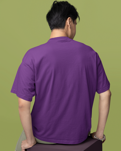 Men's Plum Purple Music ON Graphic Oversized T-Shirt
