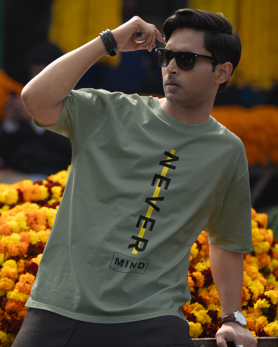 Men's Cement Grey Never Mind Graphic Oversized T-Shirt