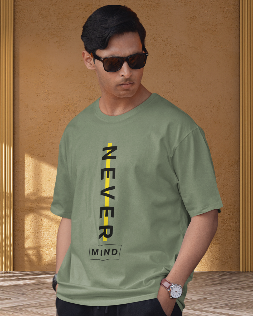 Men's Cement Grey Never Mind Graphic Oversized T-Shirt