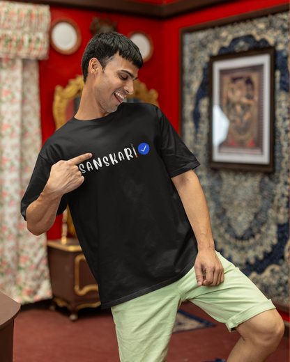 Men's Black Sanskari Graphic Oversized T-Shirt