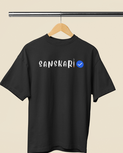 Men's Black Sanskari Graphic Oversized T-Shirt