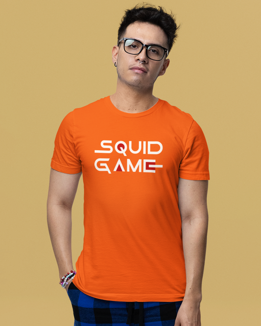 Men's Orange Squid Game Graphic Printed T-Shirt
