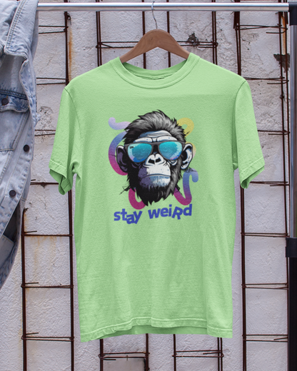 Men's Light Green Stay Weird Graphic Printed T-Shirt

