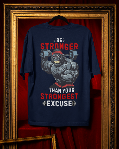 Men's Dark Blue Be Stronger Graphic Oversized T-Shirt